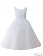 Cute White Tull Flower Girl Ball Gown With Sequins