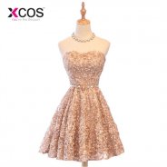 XCOS A-Line Sweetheart Short Prom Dresses 2018 Sexy Backless Lace-Up Knee-Length Party Dresses Prom Gown Real Photos