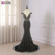 Sexy Beaded Long Evening Dresses Sleeveless V Neck with Tulle Floor Length Formal Plus Size Prom Dresses 2018 vestido de festa