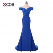 Royal Blue Off The Shoulder Prom Dresses 2018 Modest Robe De Soiree Mermaid Style Beading Formal Evening Gowns Party Dress