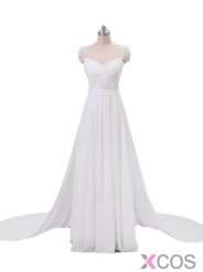 Simple Dress Hot-selling A-line Beading Capped Sweetheart Long Chiffon Wedding Dresses/Bridal Gown CHWD-7220