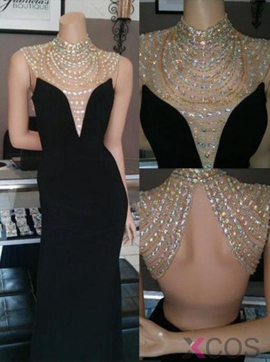 Mermaid Prom Dress/Evening Dress - Black High Neck Floor Length Beading