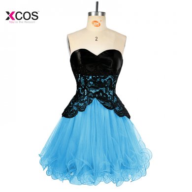 Charming Ruffles Short Tulle Prom Dresses Knee Length Black Lace Bodice Sweetheart Formal Graduation School Party Dress