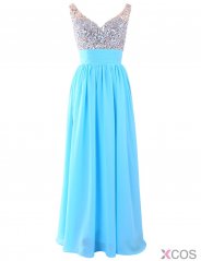 Modern V-neck Beading Chiffon Long Prom/Evening Dress With Beading