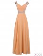 Fashion V-neck Beading Cap Sleeves Long Champagne Prom Dress