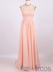 Simple Dress Hot-selling A-line High-neck Long Chiffon Prom Dresses/Graduation Dresses CHPD-7035