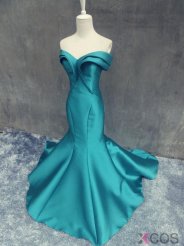 Mermaid Long Prom Dress - Off Shoulder Emerald Green Satin