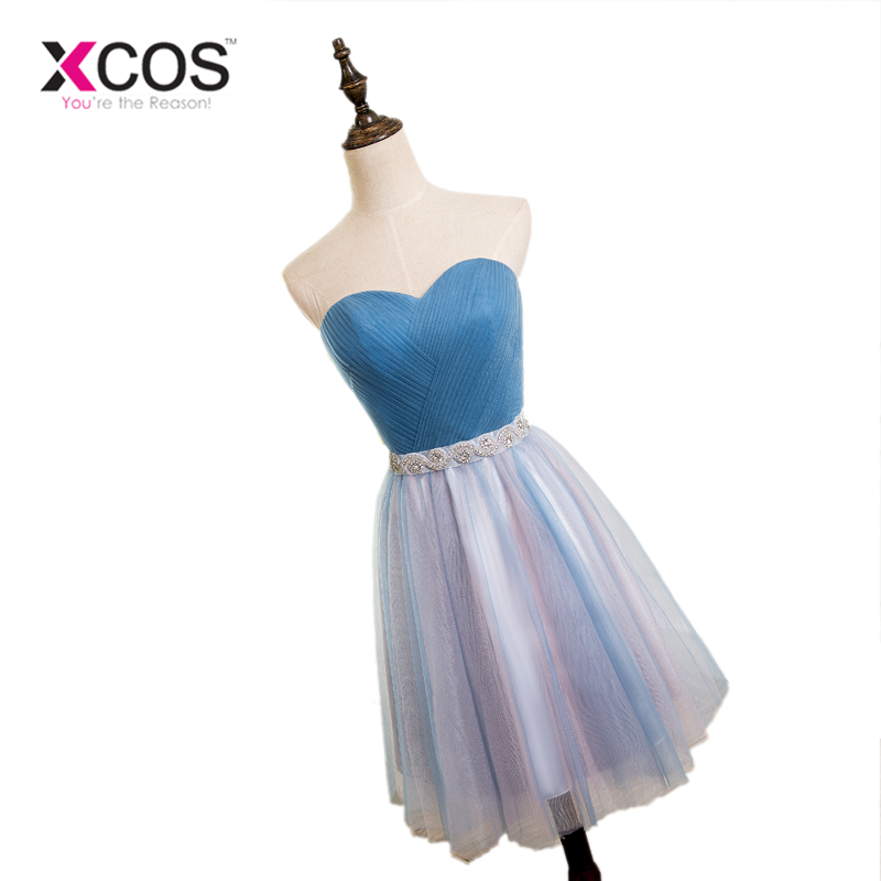 XCOS Fashion Short Homecoming Dresses for Girls Tulle Crystal Belt Graduation Dresses vestidos curtos Beautiful Cheap Dress